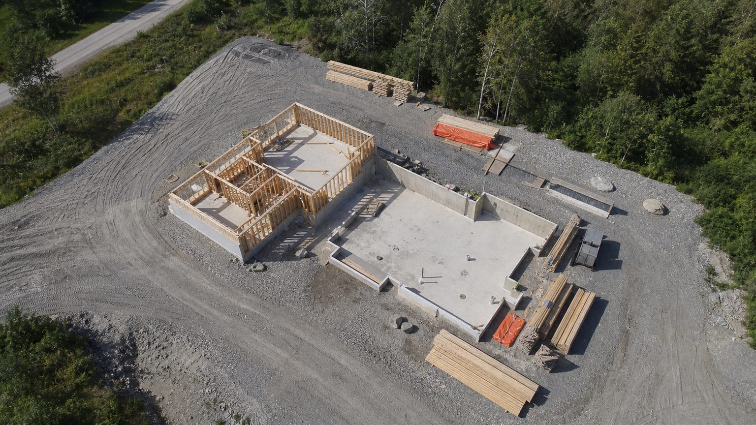 Aerial view of construction progress